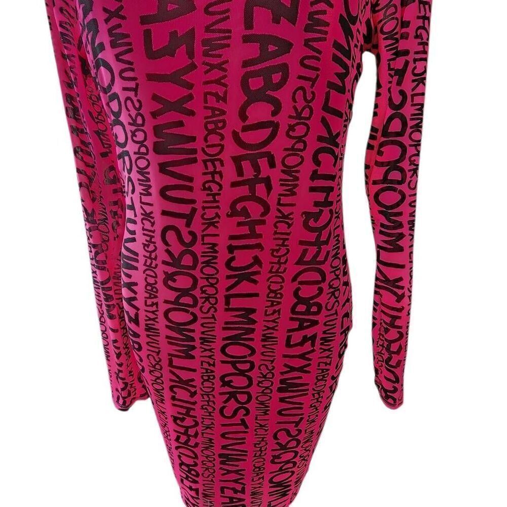 Iris Y2K Mini Bodycon Dress hot pink Gwen Stefani Alphabet All over Print 1X - Picture 2 of 9